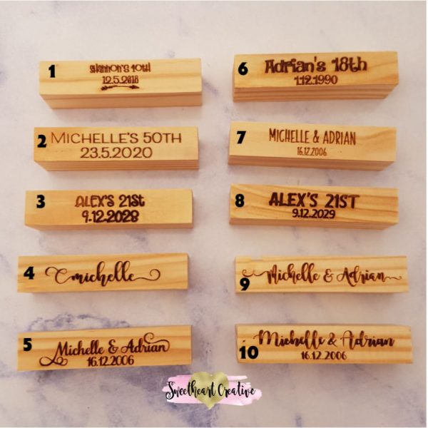 Personalised Jenga Guest Book Fonts