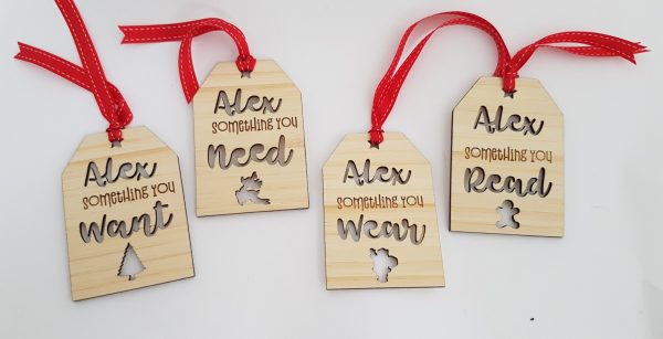 Personalised bamboo Christmas Girft tags want need wear read