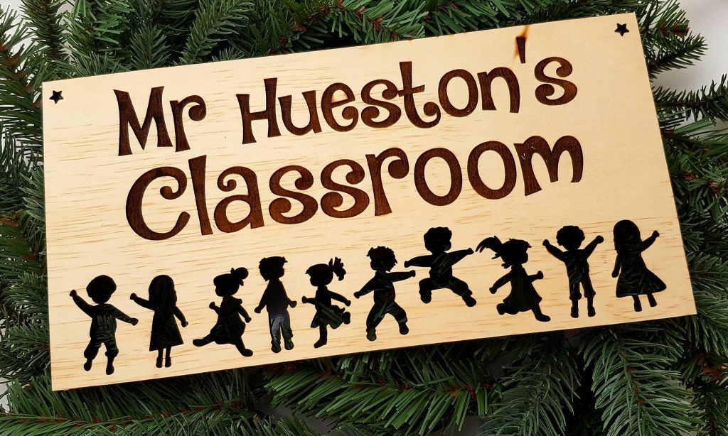Plywood classroom sign