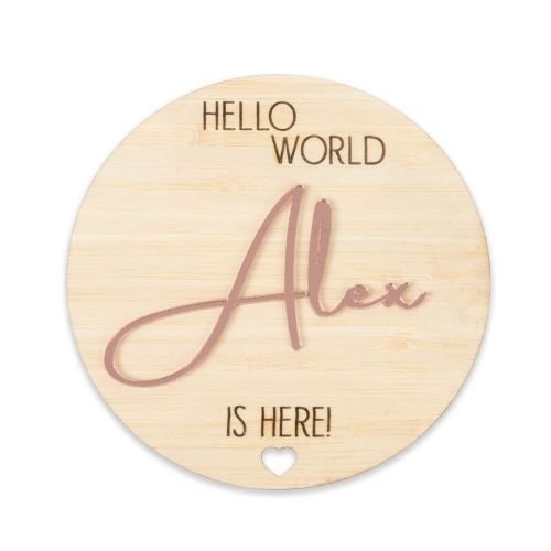 Personalised hello world announcement plaque photo prop