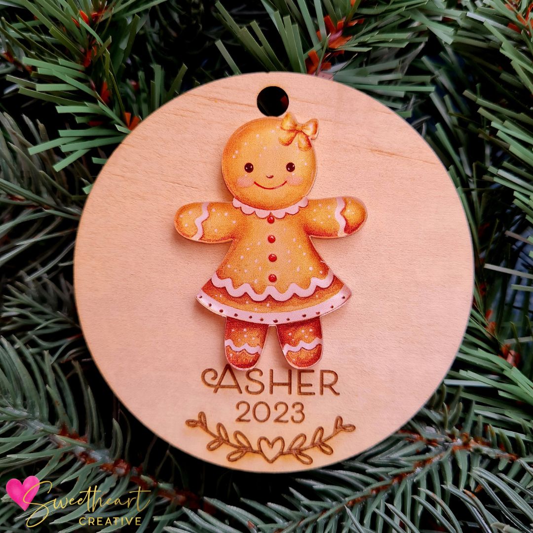 Gingerbread girl rosy cheeks bow in hair